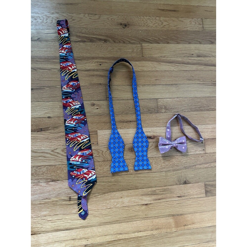Bow Tie Bundle Purple And Blue And Beatles Drive My Car Tie Eclectic Preppy